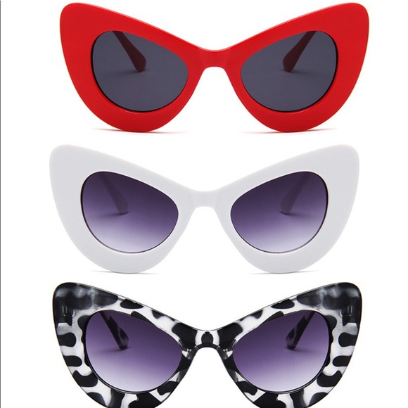 NEW Retro Cat Eye Sunglasses Red White Black - Picture 2 of 5